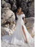 Off Shoulder Ivory Organza Slit Modern Wedding Dress Off Shoulder Ivory Organza Slit Modern Wedding Dress